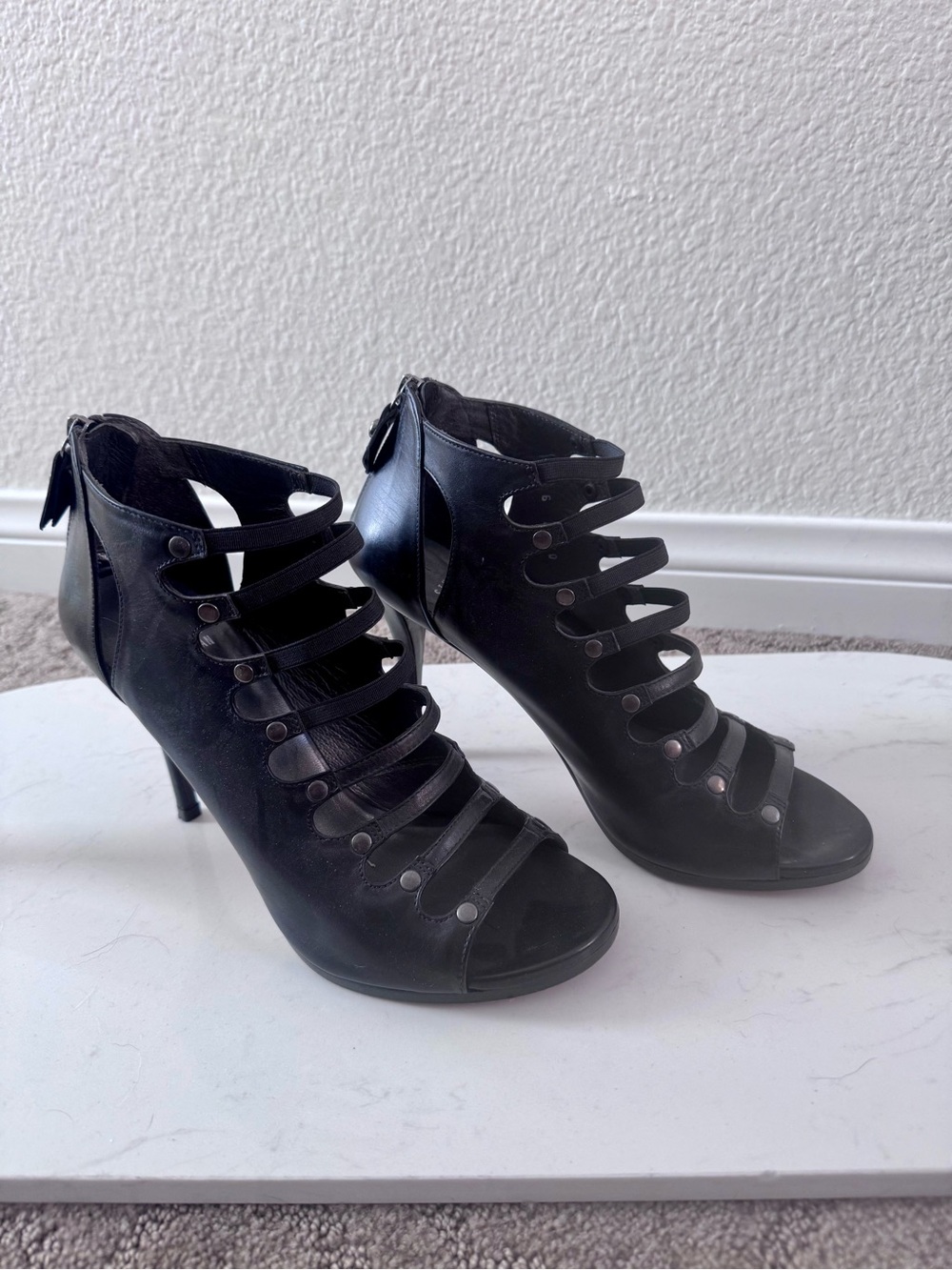 Stuart Weitzman Black Strappy Open-Toe Heels